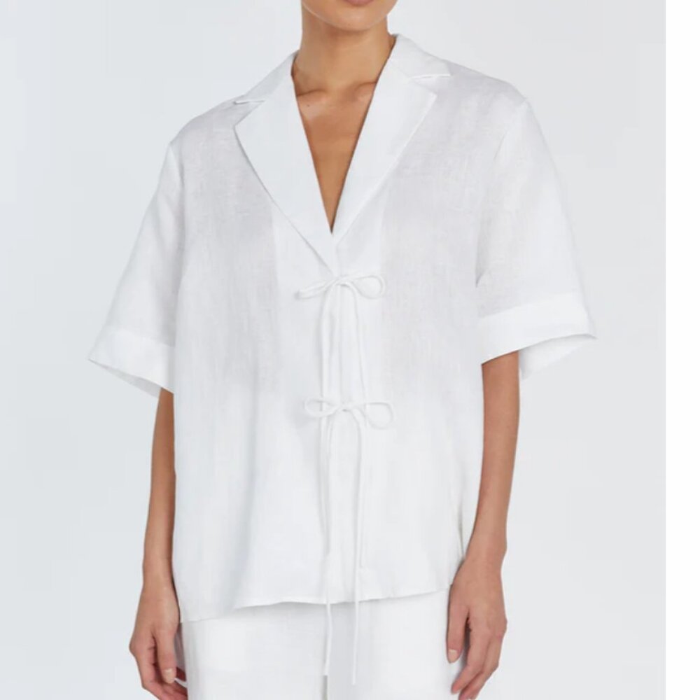 DISSH EMELIA WHITE LINEN WRAP SHIRT